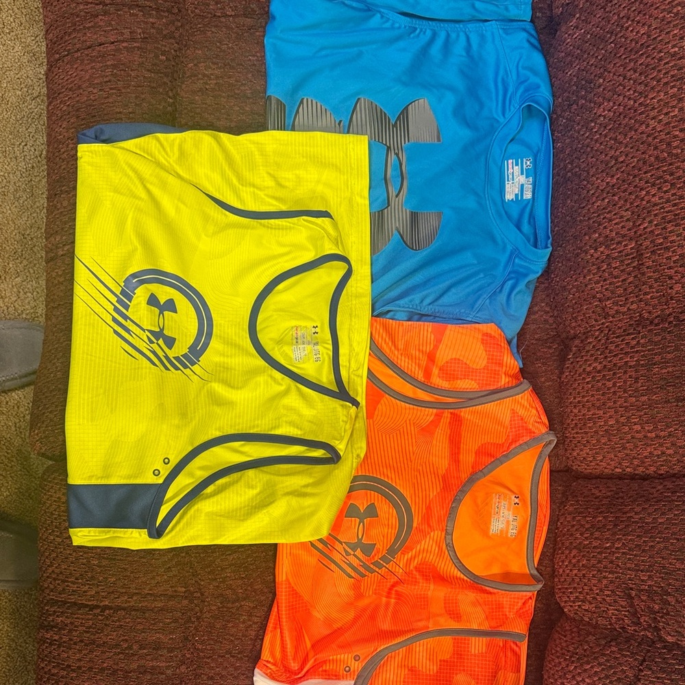 Under Armour Neon Yellow, Bright Orange, and Blue Tank Tops